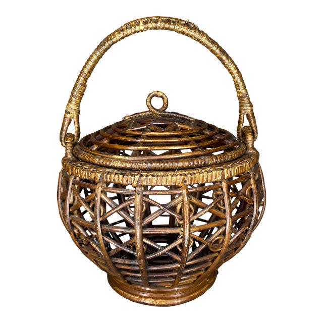 Vintage Woven Basket With Handle and Lid Chairish