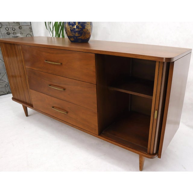 American Walnut Mid-Century Modern Tambour Doors Long Dresser Credenza For Sale - Image 12 of 13