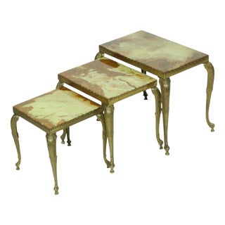 Hollywood Regency Nesting Tables in Onyx and Marble, 1950s, Set of 3 For Sale