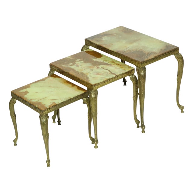 Hollywood Regency Nesting Tables in Onyx and Marble, 1950s, Set of 3 For Sale
