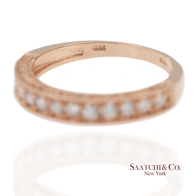 Rose 14k 585 Solid Rose Gold Side Engraving Natural Diamond Band Ring, Size 8 For Sale - Image 8 of 12