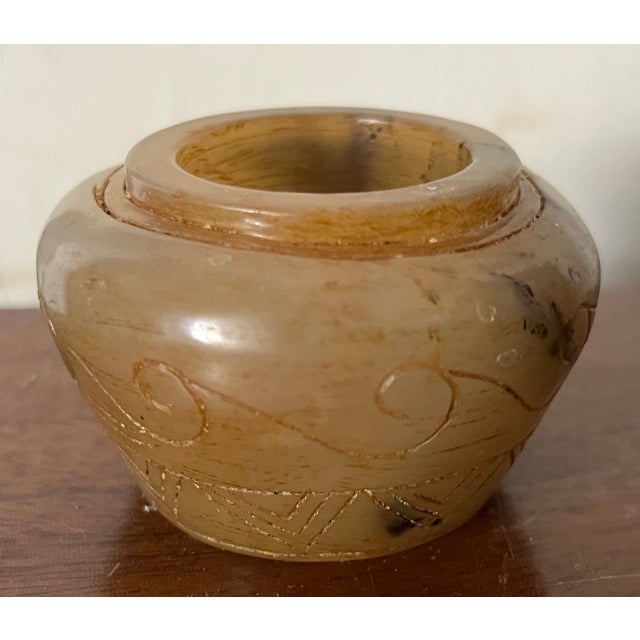 Antique 19th Century Chinese Carved Mottled Brown Jade Scholar's Desk Object - Small Vase or Pot For Sale - Image 13 of 17