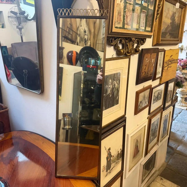 1950s Gio Ponti Style Mid-Century Modern Brass Rectangular Wall Mirror For Sale - Image 9 of 13