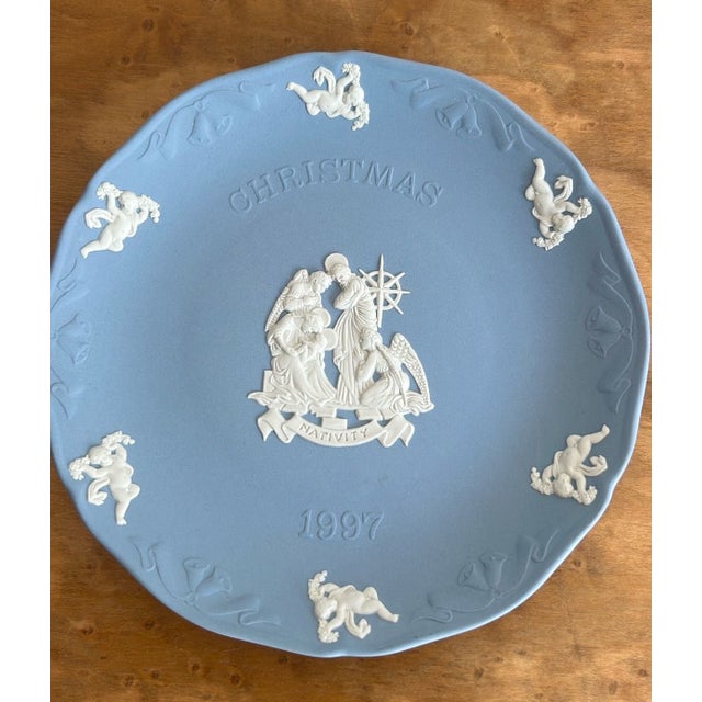 1990s Vintage Wedgwood Blue Jasperware “The Christmas Story” Series - Nativity Plate For Sale - Image 5 of 8