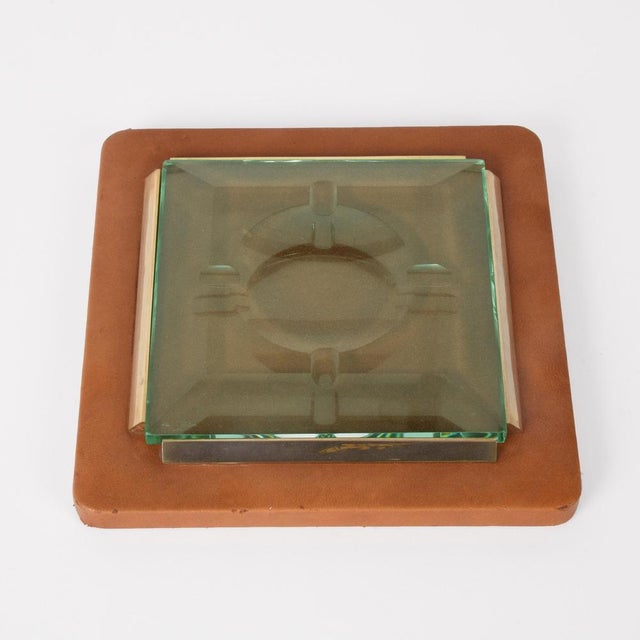1970s Italian Brass and Faceted Glass Leather Ashtray from Fontana Arte, 1970s For Sale - Image 5 of 8