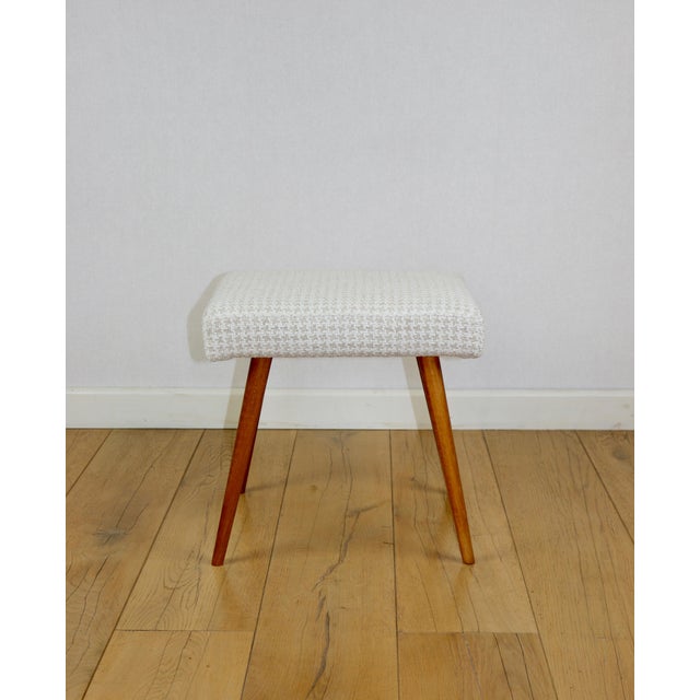 High stool seat with cream herringbone stool seat with round beech legs. Vintage stool manufactured in the 1970s. Fully...