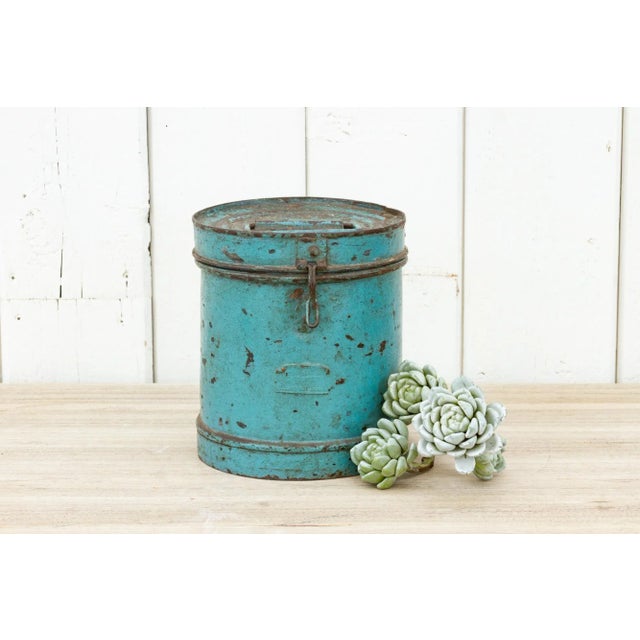 Blue Jodhpur Blue Metal Drum Container For Sale - Image 8 of 9