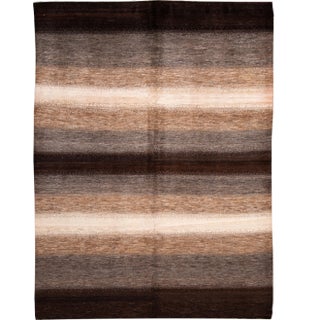 Brown Striped Modern Gabbeh Handmade Wool Rug For Sale