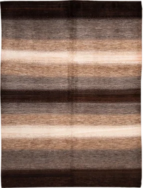 Brown Striped Modern Gabbeh Handmade Wool Rug