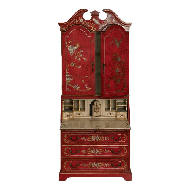 Antique Bookcase in Chinoiserie Lacquered Red, 1890s For Sale