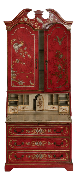 Antique Bookcase in Chinoiserie Lacquered Red, 1890s