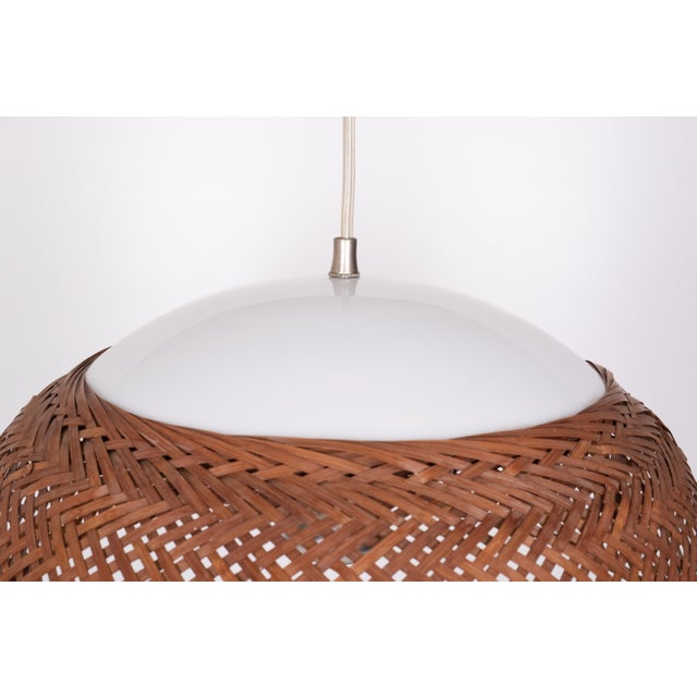 Wicker and Acrylic Glass Pendant Lamp, Japan, 1970s For Sale - Image 6 of 12