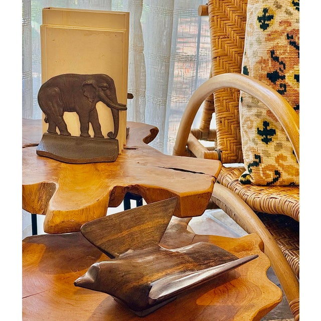 Metal Stately Antique 1920’s Finely-Cast With Bronze Finish, ‘Mirrored’ Pair Elephant, Pachyderm Bookends For Sale - Image 7 of 12