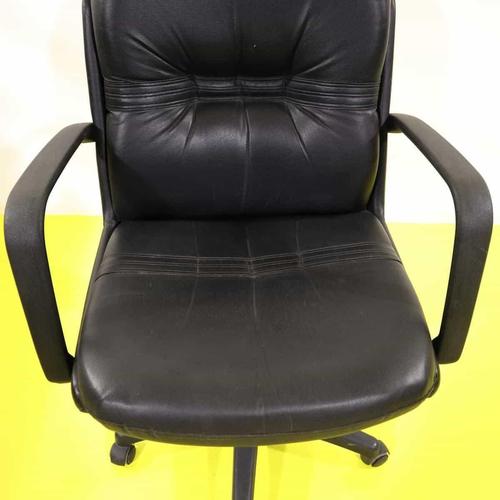 Vintage Black Faux Leather Swivel Office Chair For Sale - Image 3 of 10