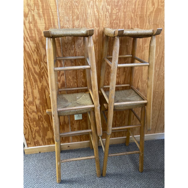 Taupe 1980s Pine Bar Stools with Rope Seats - Set of 4 For Sale - Image 8 of 9