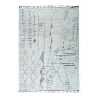 8x11 Ivory Hand-Knotted Wool Linear Totem Tribal Modern Carpet Rug For Sale