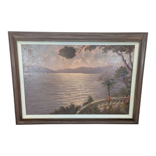 Vintage Mediterranean Coastal Sunset Oil Painting Signed J. Andre For Sale