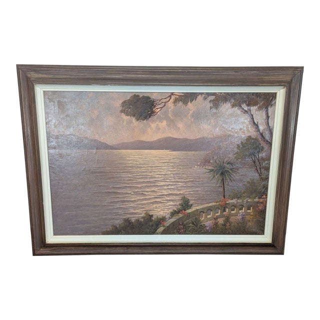 Vintage Mediterranean Coastal Sunset Oil Painting Signed J. Andre For Sale