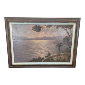 Vintage Mediterranean Coastal Sunset Oil Painting Signed J. Andre