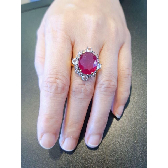 Baroque Bochic "Orient" Vintage African Ruby & White Topaz Ring Set in 18K Gold & Silver For Sale - Image 3 of 18