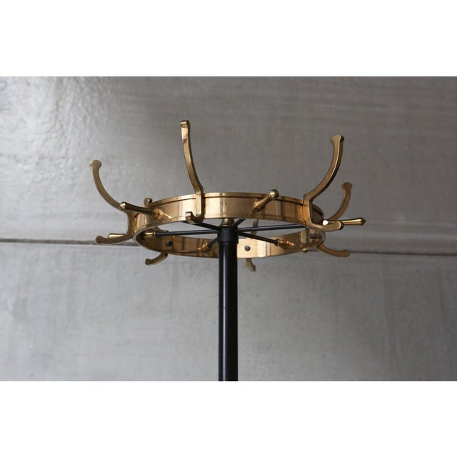 Mid-Century Black Metal and Brass Coat Rack attributed to Jacques Adnet, France, 1950s For Sale - Image 12 of 14