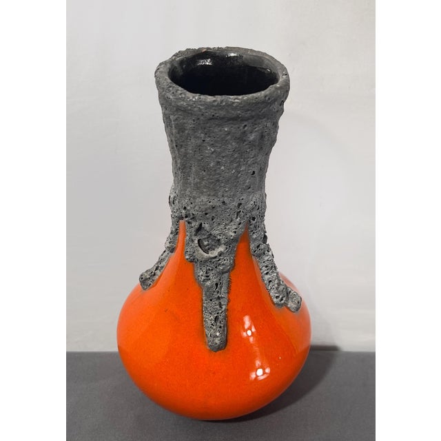1960s West German Orange & Black Fat Lava Ceramic Ewer Vase - Attributed to Roth Keramik For Sale In Houston - Image 6 of 8