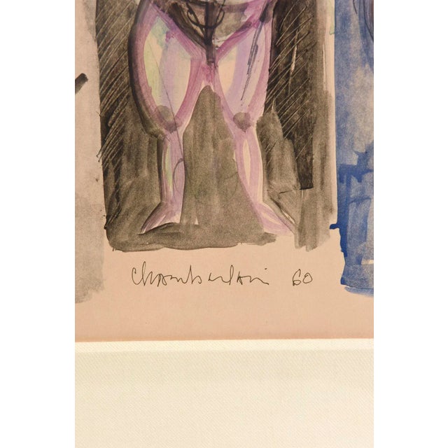 Vintage Signed Watercolor Style of George Condo by Chamberlain Museum Custom Framed For Sale In Miami - Image 6 of 9