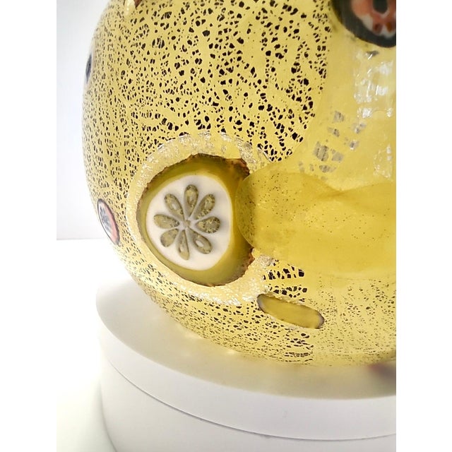 Silver Vintage Yellow Opaline Handblown Glass Jug with Murrines and Silver Flakes, 1980s For Sale - Image 8 of 11