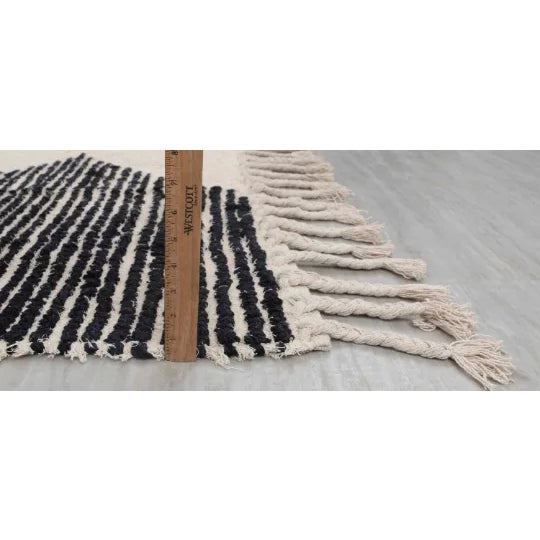 Black 2020s Black Natural Cotton Handwoven Boho Rug 9x12Ft. For Sale - Image 8 of 11