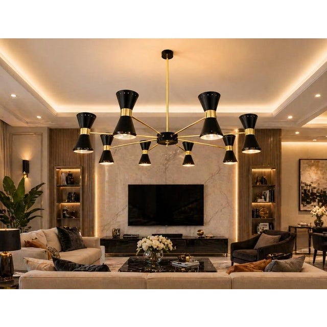 Upgrade your space with this stunning Mid Century Modern Sputnik Chandelier in a premium black & gold finish. Inspired by...