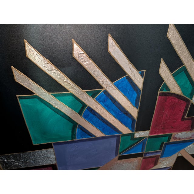 Extra large abstract mixed media painting, signed "James Morgan" in the lower left. Framed, 76" x 50" overall. A bold...