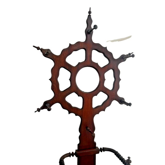 Gorgeous Rare Victorian Hall Tree Umbrella Stand Starburst Shape, Round Mirror, Iron Drip Pan, Six Coat Hat Pegs, 85" Tall...