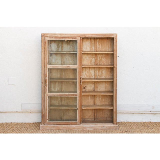 Antique Bleached Whitewash Slim Glass Cabinet For Sale - Image 4 of 7