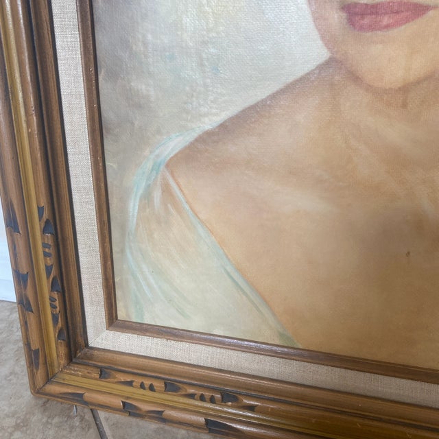 Vintage Hollywood Regency Art Decco Portrait of a Woman Acrylic Painting by Toni Trevoire For Sale - Image 4 of 10