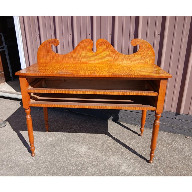 Antique Tiger Maple Dressing Table With 2 Drawers 1934 For Sale In Cleveland - Image 6 of 15