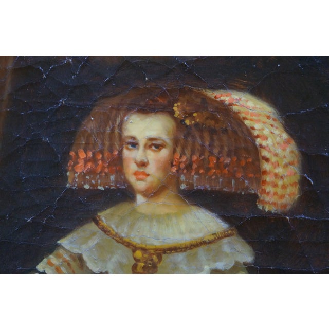 Late 20th Century Portrait of Queen Mariana of Austria Oil Painting After Diego Velazquez 28" For Sale - Image 12 of 12