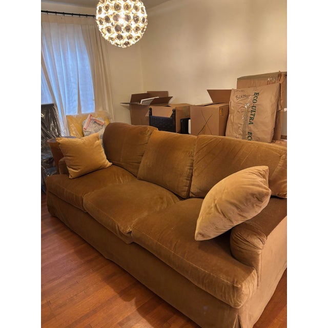 Traditional Custom Classic Design Camel Velvet Sofa For Sale - Image 3 of 6