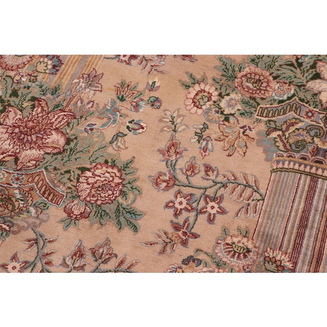 Shabby Chic Floral 1990's Pak-Persian Tan/Tan Wool Rug - 8'11'' X 11'11'' For Sale - Image 3 of 9