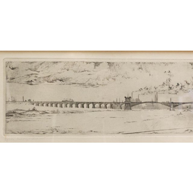 Industrial Landscape with Railway Bridge, Germany, Late 19th Century, Engraving, Framed For Sale - Image 4 of 6