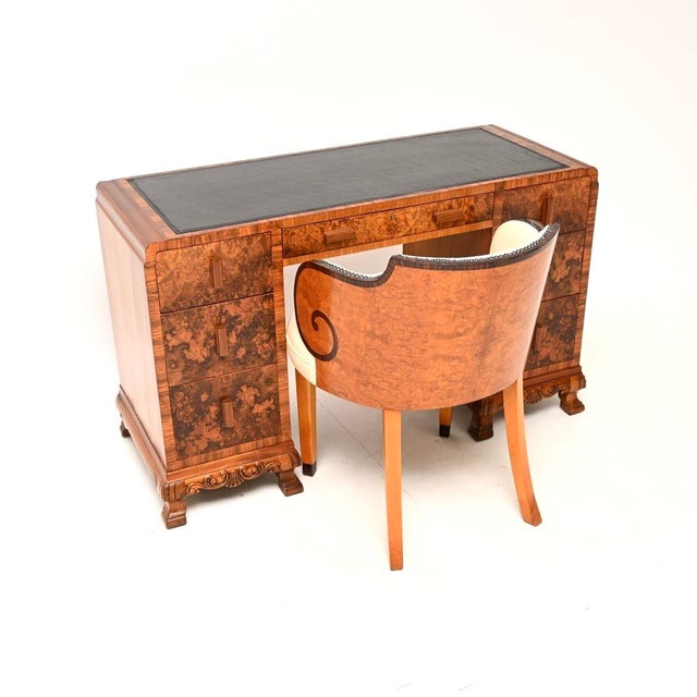 1930s Art Deco Burr Walnut Desk with Leather Top, 1930 For Sale - Image 5 of 11