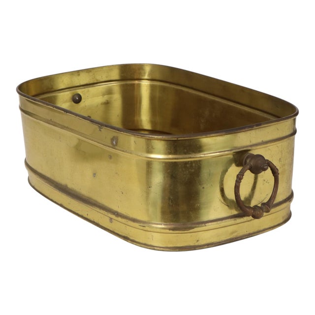 Metal Large Vintage Oval Brass Planter For Sale - Image 7 of 16
