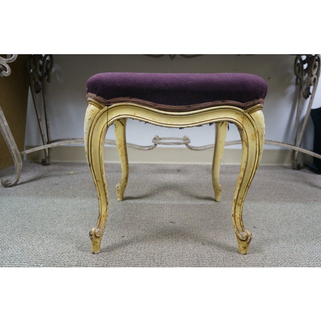 Antique French Provincial Embroidered Needlepoint Vanity Bench Foot Stool 18" For Sale - Image 10 of 18