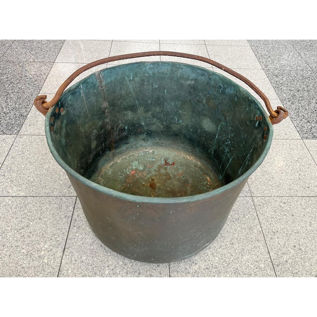 19th Century French Country Copper Cauldron With Verdigris Interior For Sale - Image 4 of 9