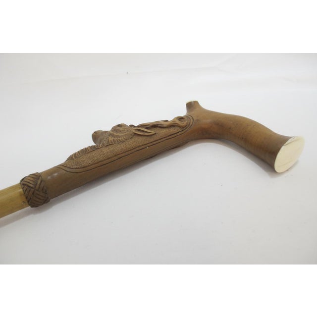 Early 20th Century Deer Stag Head Carved Wood Handle Vintage Walking Stick Cane For Sale - Image 5 of 12