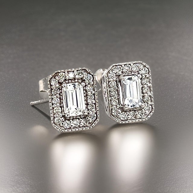Transparent Natural Sapphire Diamond Stud Earrings 14k W Gold 0.96 TCW Certified For Sale - Image 8 of 16