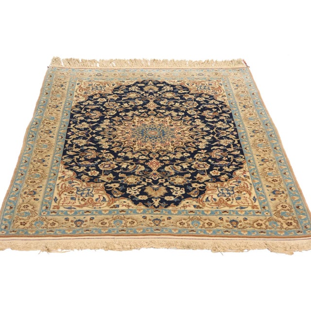 Neoclassical Vintage Wool and Silk Persian Nain Rug - 02'10 X 04'02 For Sale - Image 3 of 9