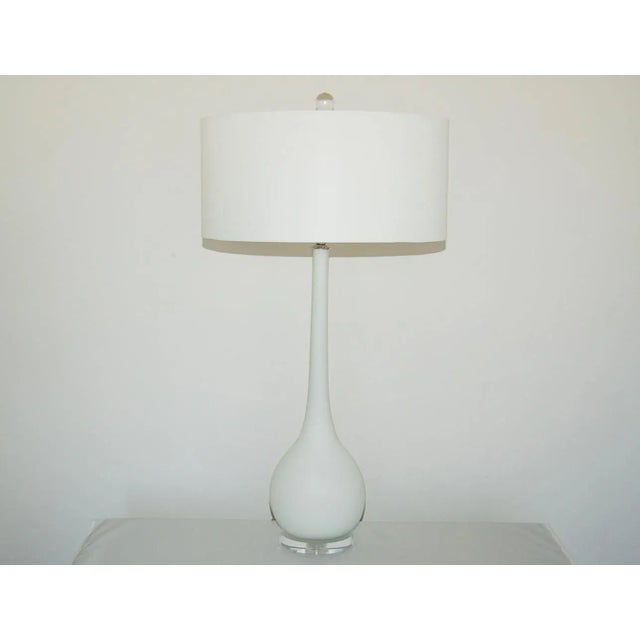 Mid-Century Modern Vintage Murano Glass Long Neck Table Lamps in White Satin For Sale - Image 3 of 9