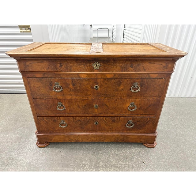 French 19th Century French Louis Philippe Walnut Commode With Marble Top and Pulls For Sale - Image 3 of 12