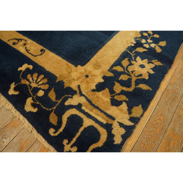 1920s Navy Ground Vase Deco Antique Chinese Peking Knotted Wool Rug 5' X 7' 7" For Sale - Image 9 of 9
