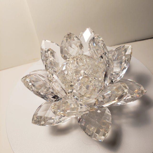 1970s 1970s Swarovski Vintage Silver Crystal Lotus Water Lily Flower Candle Holder For Sale - Image 5 of 12